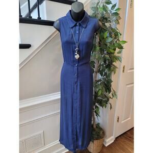 Mile Gabrielle Shirt Dress Womens Medium Navy Crinkled Collared Casual Button-Up